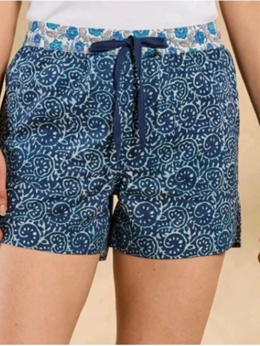NWT Sundance Kai Printed Shorts Blue Batik Sz 12/14 Large Pull On Cotton